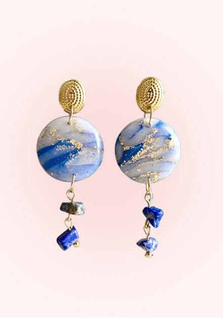 Marble stone blue earrings