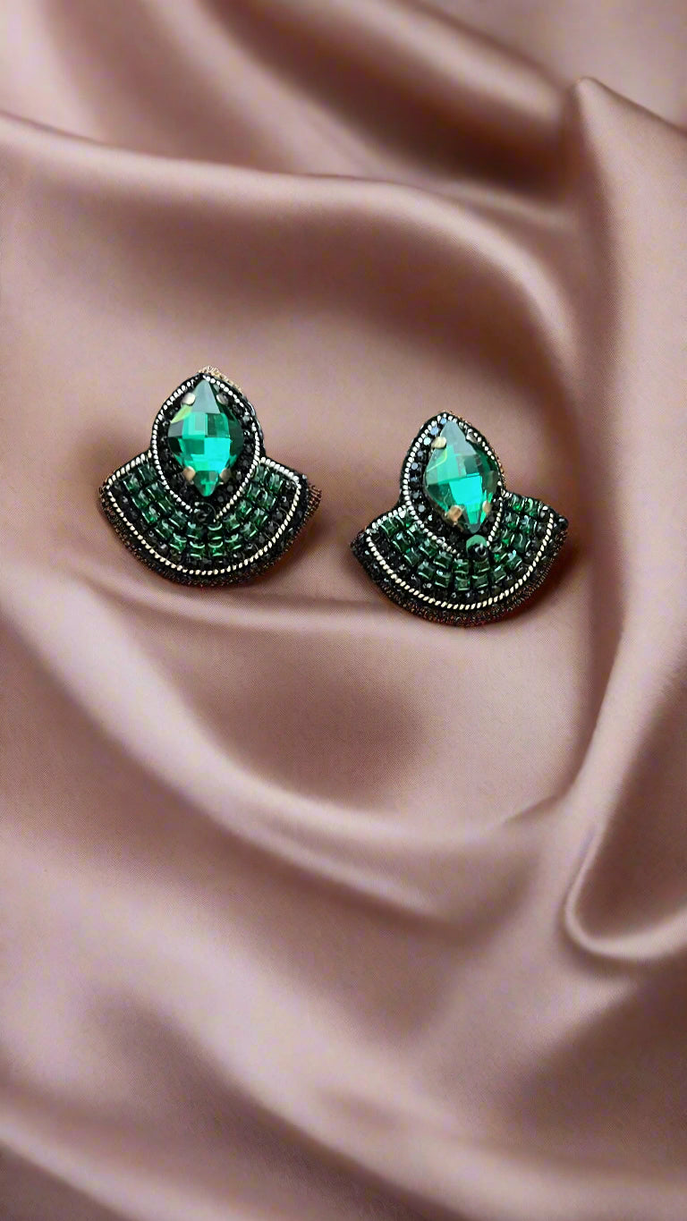 Emerald crochet handmade earrings