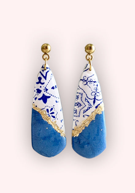Blue tile miniature earrings